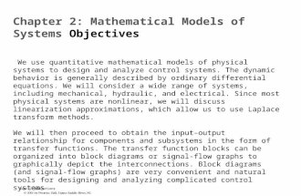 Chapter 2: Mathematical Models of Systems  O bjectives