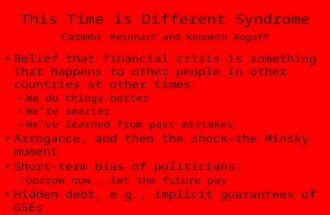 This Time is Different Syndrome Carmen Reinhart and Kenneth  Rogoff