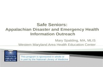Safe Seniors:  Appalachian  Disaster and Emergency Health  Information Outreach