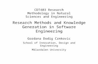 Research  Methods and Knowledge Generation in  Software Engineering