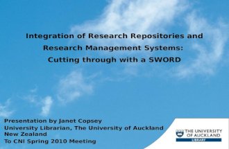 Integration  of  Research  Repositories and Research  Management  Systems:  Cutting  through with a SWORD