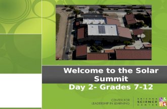 Welcome  to the Solar Summit Day 2- Grades 7-12