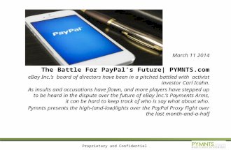 March 11 2014 The Battle For PayPal’s Future|  PYMNTS.com eBay Inc.’s  board of directors have been in a pitched battled with  activist investor Carl Icahn.