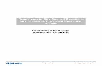 2016-18 Operating Budget Council Questions