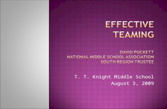 T. T. Knight Middle School August 3, 2009.  “… the practice of creating teams of two to five academic teachers with common planning time. The team.