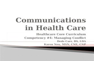 Healthcare Core Curriculum Competency #4: Managing Conflict Dede Carr, BS, LDA Karen Neu, MSN, CNE, CNP.