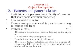 Chapter 12 Object Recognition Chapter 12 Object Recognition 12.1 Patterns and pattern classes Definition of a pattern class:a family of patterns that share.