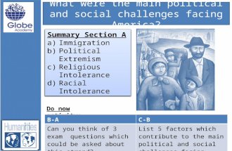 What were the main political and social challenges facing America? Do now activity: B-AC-B Can you think of 3 exam questions which could be asked about.