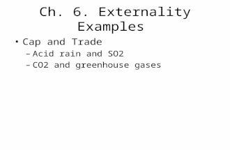 Ch. 6. Externality Examples Cap and Trade –Acid rain and SO2 –CO2 and greenhouse gases.