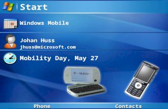Start Windows Mobile Johan Huss jhuss@microsoft.com Mobility Day, May 27 PhoneContacts.