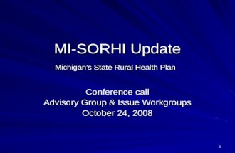 1 MI-SORHI Update Michigan’s State Rural Health Plan Conference call Advisory Group & Issue Workgroups October 24, 2008.