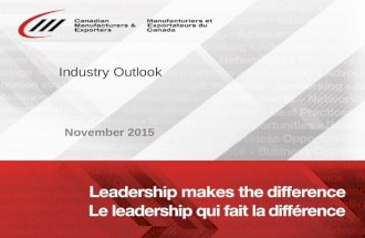 Www.cme-mec.ca Industry Outlook November 2015.  Manufacturing Matters in Canada  A $620 billion industry  12% of GDP (18% in 2004)  1.7.