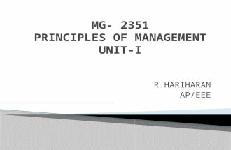 R.HARIHARAN AP/EEE.  Management- the process of designing and maintaining an environment in which individuals working together in groups, achieve their.