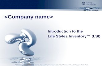 Introduction to the Life Styles Inventory™ (LSI).