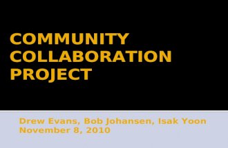 COMMUNITY COLLABORATION PROJECT Drew Evans, Bob Johansen, Isak Yoon November 8, 2010.