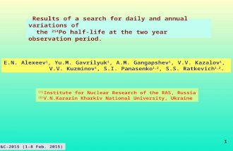 Results of a search for daily and annual variations of the 214 Po half-life at the two year observation period. ( 1) Institute for Nuclear Research of.