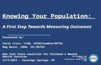 The Managed Care Technical Assistance Center of New York Presented by: Carla Lisio, LCSW, CASAColumbia/MCTAC Meg Baier, LMSW, ICL/MCTAC New York State.