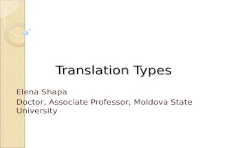 Translation Types Elena Shapa Doctor, Associate Professor, Moldova State University.