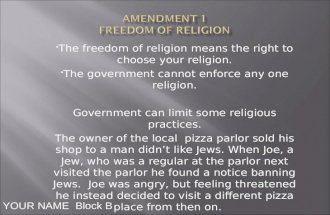 The freedom of religion means the right to choose your religion. The government cannot enforce any one religion. Government can limit some religious practices.