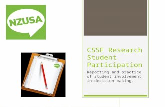 CSSF Research Student Participation Reporting and practice of student involvement in decision-making.