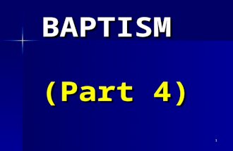 1 BAPTISM (Part 4). 2 1. It brings us to salvation. Mark 16:16; 1 Peter 3:21; Acts 2:41,47; 2. It symbolises the new birth John 3:3-5; Romans 6:4; Colossians.
