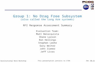 Gravitational Wave Workshop Linthicum, MD Dec 20-21 2011 This presentation contains no ITAR protected information Group 1: No Drag Free Subsystem (also.