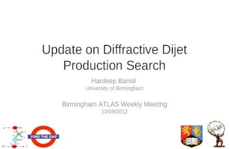 Update on Diffractive Dijet Production Search Hardeep Bansil University of Birmingham Birmingham ATLAS Weekly Meeting 13/09/2012.