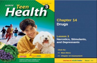 Chapter 14 Drugs Lesson 3 Narcotics, Stimulants, and Depressants Next >> Click for: >> Main Menu >> Chapter 14 Assessment Teacher’s notes are available.