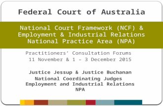 Federal Court of Australia Practitioners’ Consultation Forums 11 November & 1 – 3 December 2015 Justice Jessup & Justice Buchanan National Coordinating.