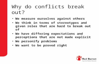 Why do conflicts break out? We measure ourselves against others We think in terms of stereotypes and given roles that are hard to break out of We have.