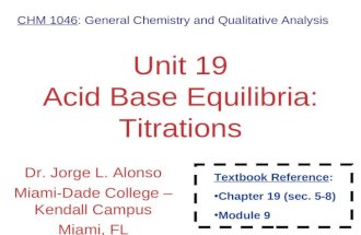 Aqueous Equilibria Unit 19 Acid Base Equilibria: Titrations Dr. Jorge L. Alonso Miami-Dade College – Kendall Campus Miami, FL CHM 1046: General Chemistry.