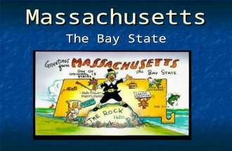 Massachusetts The Bay State. On a white field is a blue shield emblazoned with the image of a Native American, Massachuset. He holds a bow in one hand.