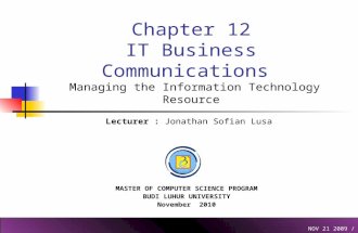 NOV 21 2009 / JSL Chapter 12 IT Business Communications Managing the Information Technology Resource MASTER OF COMPUTER SCIENCE PROGRAM BUDI LUHUR UNIVERSITY.