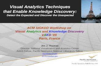 1 Visual Analytics Techniques that Enable Knowledge Discovery: Detect the Expected and Discover the Unexpected Jim J. Thomas Director, National Visualization.