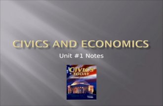 Unit #1 Notes.  Civics – the study of rights, duties and responsibilities of citizens of a nation  Citizen – a member of a state or nation who believes.