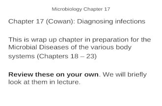 Microbiology Chapter 17 Chapter 17 (Cowan): Diagnosing infections This is wrap up chapter in preparation for the Microbial Diseases of the various body.