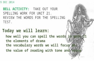 9 DEC 2014 Today we will learn: how well you can spell the words in unit 21 the elements of drama the vocabulary words we will focus on. the value of reading.