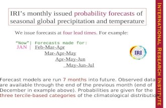 JAN | Feb-Mar-Apr Mar-Apr-May Apr-May-Jun May-Jun-Jul IRI’s monthly issued probability forecasts of seasonal global precipitation and temperature We issue.