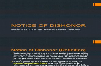 Negotiable instruments- notice of dishonor