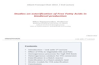 Lecture 2 Studies on Esterification of Free Fatty Acids in Biodiesel Production
