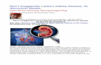 Don’t exaggerate Lanka’s kidney disease, its discoverer pleads