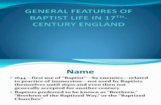 General Features of Baptist Life in 17th-Century England