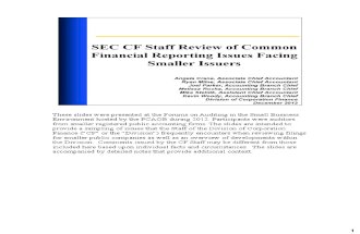 SEC CF Staff Review of Common Financial Reporting Issues Facing Smaller Issuers