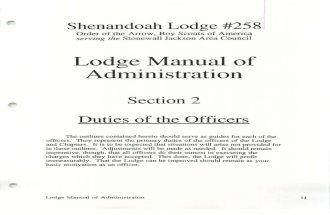 Administration Manual Shenandoah Lodge #258, Order of the Arrow: Section 2 - Duties of the Officers