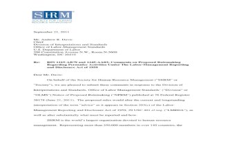 DOL Comments - SHRM Comments On The DOL's Proposed Persuader Rule