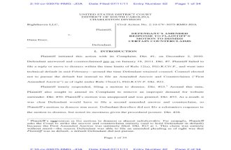 Righthaven v. Eiser - Defendant's Amended Response to Plaintiff's Motion to Dismiss Certain Counterclaims