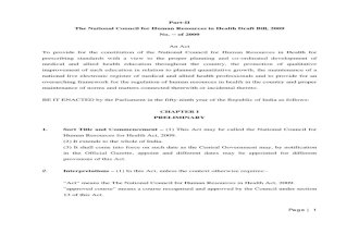 Draft Bill - The National Council for Human Resources for Health Bill, 2009