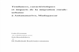 Tendances, caractéristiques et impacts de la migration rurale-urbaine à Antananarivo, Madagascar (Juillet 2010)