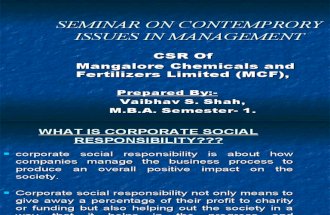 Corporate Social Responsibility of Manglore Chemical and Fertilizers