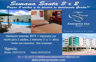 Enterprise Inn 3x2 Semana Santa reservaenterpriseinn@gmail.com